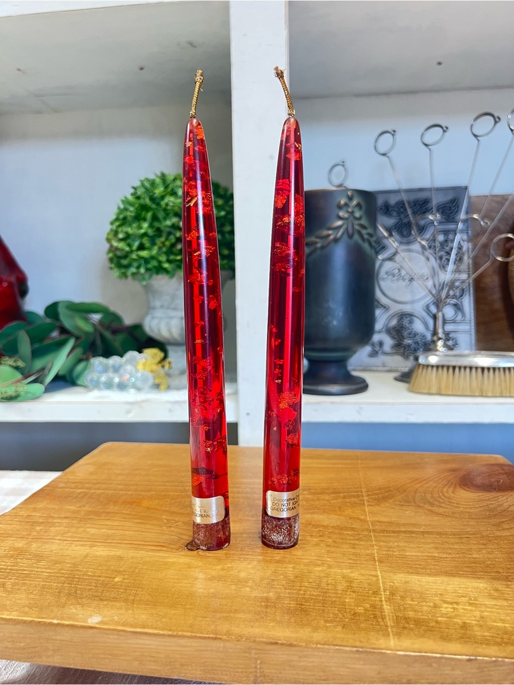 Vintage lucite candles red mid century decor